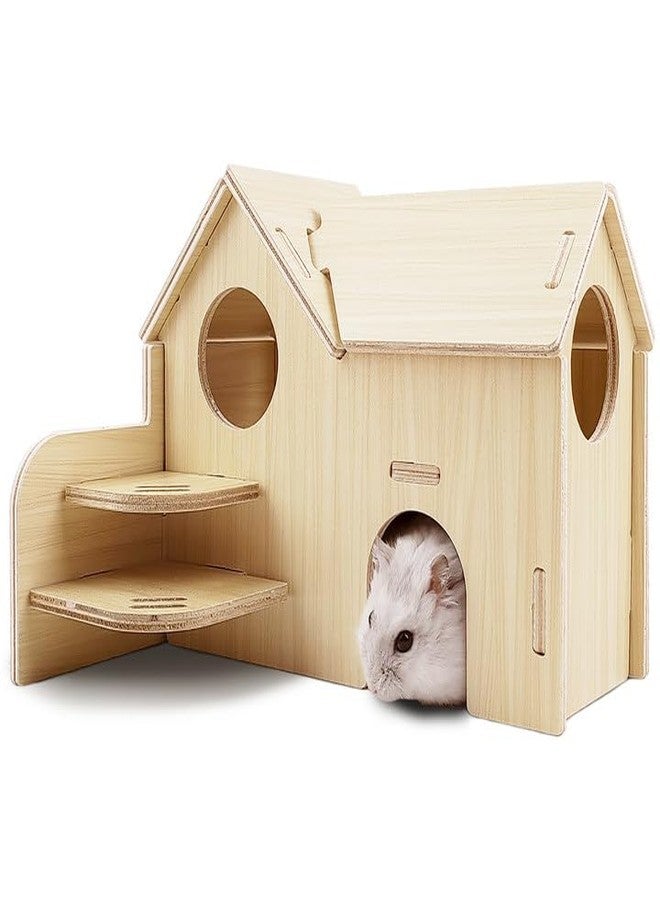 Highland Farms Select Hamster House - Double-Decker Hut With Slide, Guinea Pig Castle, Small Animal Habitat Decor, Cage Accessories - Image 1